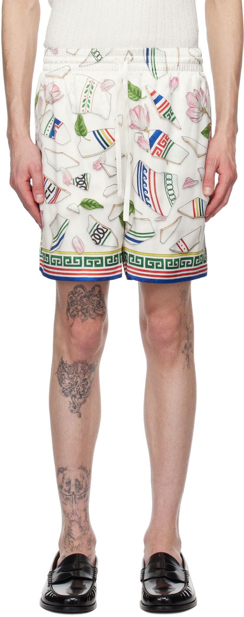 Shorts Casablanca Casablanca 'Le Vase Brise' Silk Shorts Vit | MPS25-TR-012-02