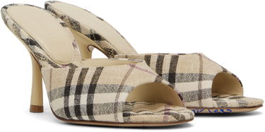 Kläder Burberry Burberry Check Linen Blend Mews High Heel Mules Beige | 8102491, 3