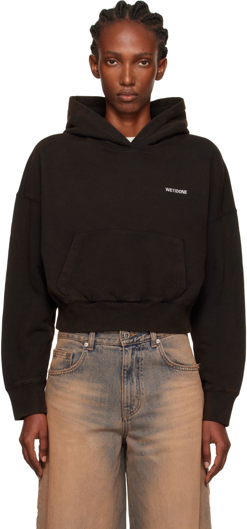Sweatshirt We11done We11done Cropped Logo Hoodie Svart | WD-TH2-25-830-W-BK