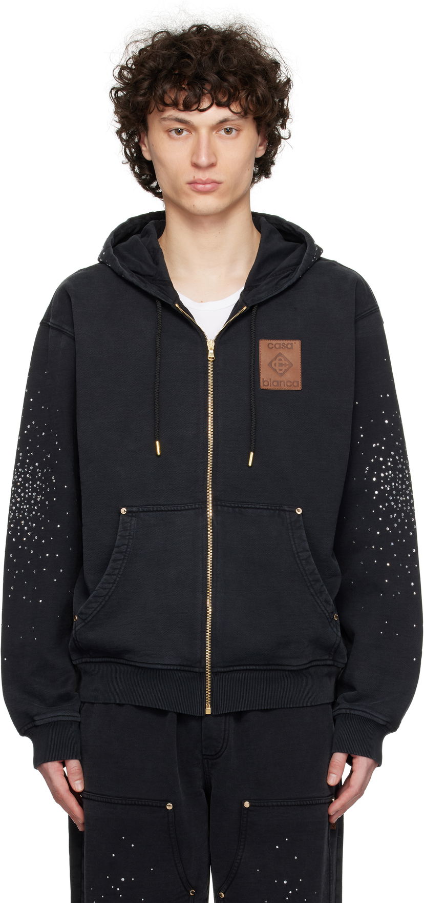 Sweatshirt Casablanca Casablanca 'La Prémonition' Crystal Embellished Zip Hoodie Svart | MS25-JTP-343-01