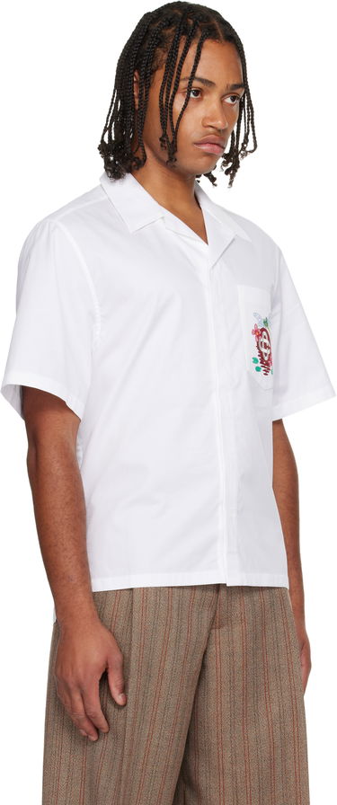 Skjorta Casablanca Cotton Poplin Dragonfly and Floral Embroidered Short Sleeve Cuban Collar Shirt Vit | M-AW25-SH-209-01, 1