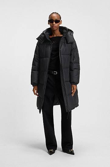 Parkas BOSS Water-repellent Padded Parka Jacket with Detachable Hood Svart | 50546807, 1