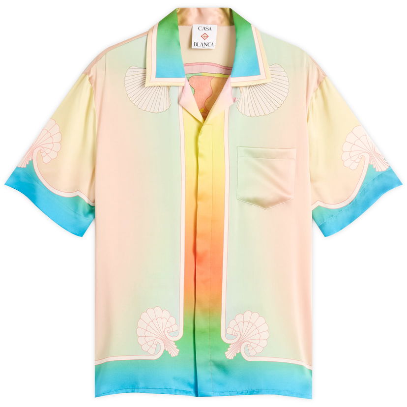 Skjorta Casablanca Casablanca Cuban Collar Short Sleeve Silk Shirt, Size Large Flerfärgad | MPF25-SH-003-09
