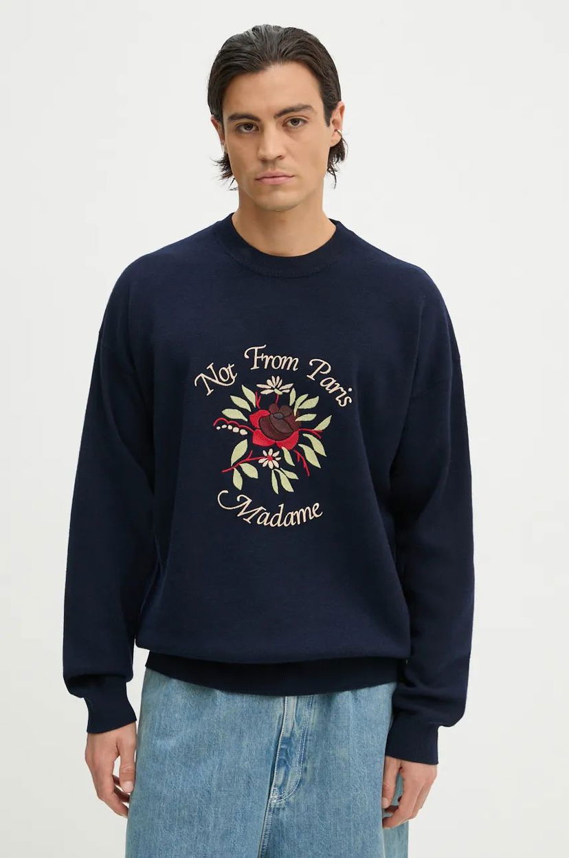 Sweater Drôle de Monsieur Embroidered Floral Graphic Sweatshirt Mörkblå | E.PO162.WO007.NY