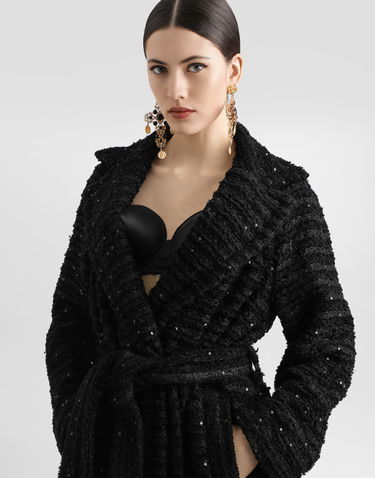Rockar Dolce & Gabbana Dolce & Gabbana Tweed Coat with Micro-Sequin Embellishment Svart | F0W3FTHUMKNN0000, 3