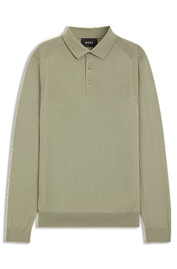 Polotröja BOSS Knit Long-Sleeve Polo in Wool, Silk and Cashmere Grön | 50544809