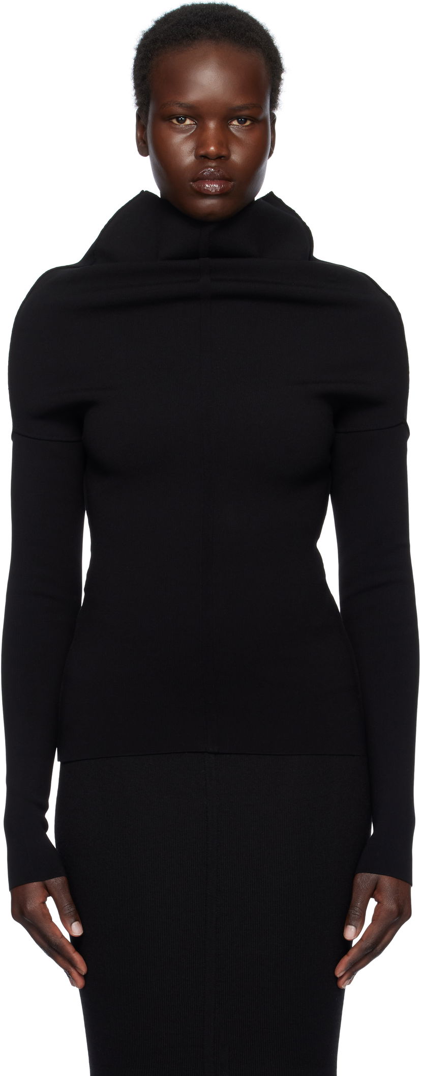 Sweater Rick Owens Rick Owens Hollywood Draped Long Sleeve Turtleneck Top Svart | RP01E7690 KST