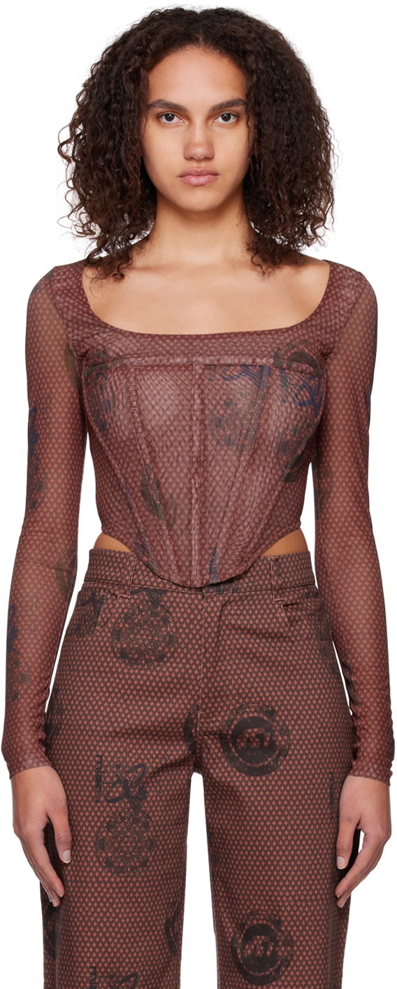 Crop top Miaou Miaou Maude Long Sleeve Corset Top Brun | 7065PM1ATL