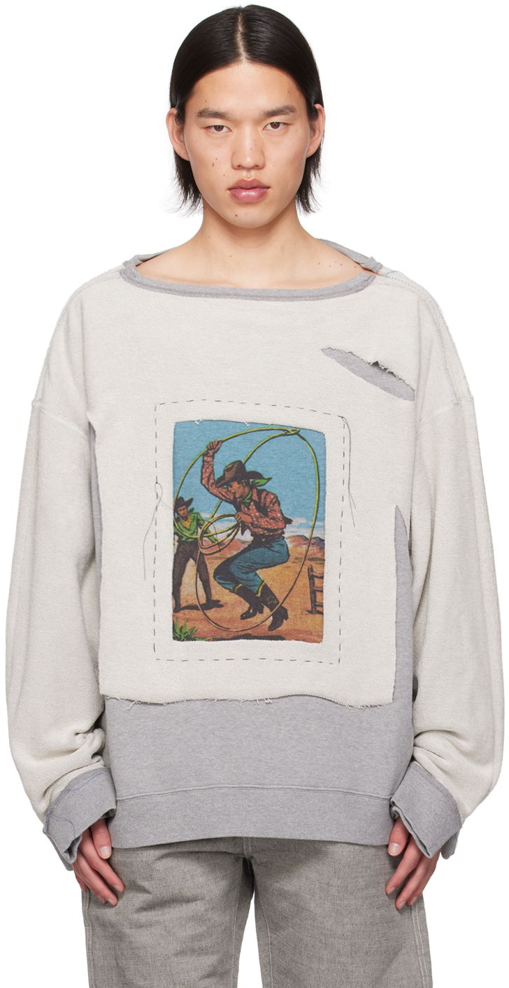 Sweatshirt Maison Margiela Maison Margiela Layered Cowboy Print Sweatshirt Grå | S50GU0213 S25614