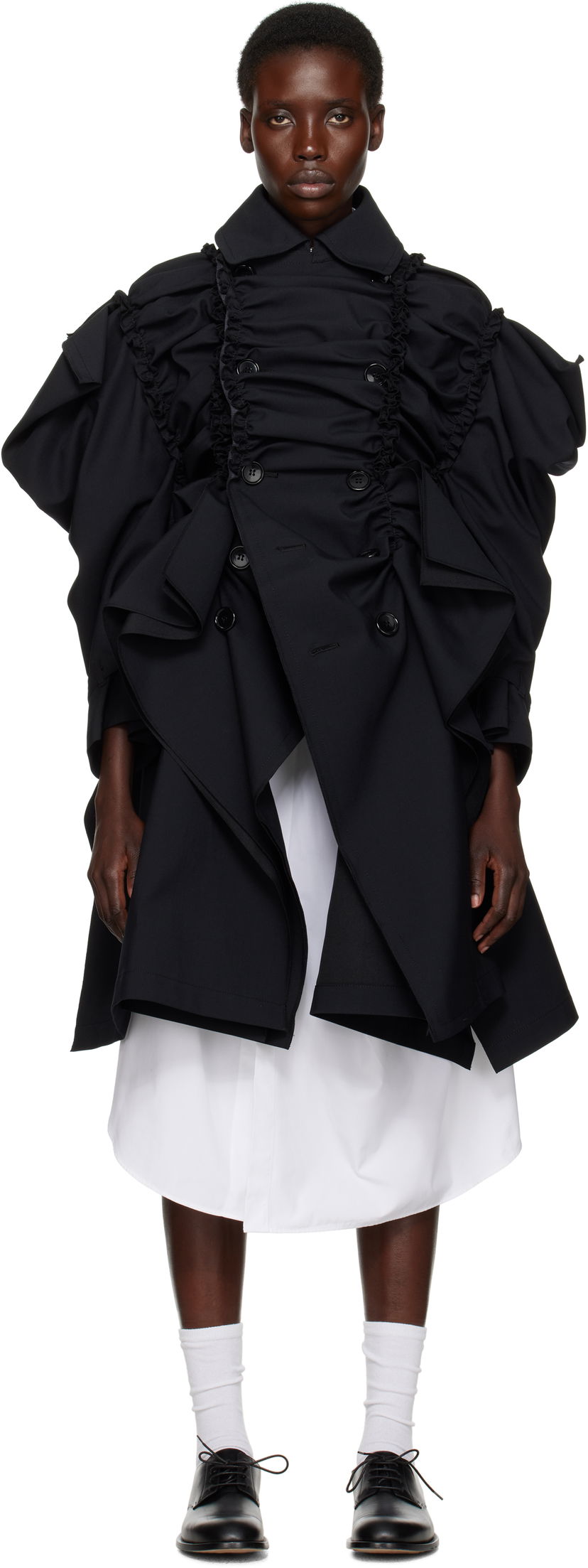 Trenchcoat Comme des Garçons Comme Des Garçons Yarn Dyed Wool Polyester Coat Svart | TO-C004-051