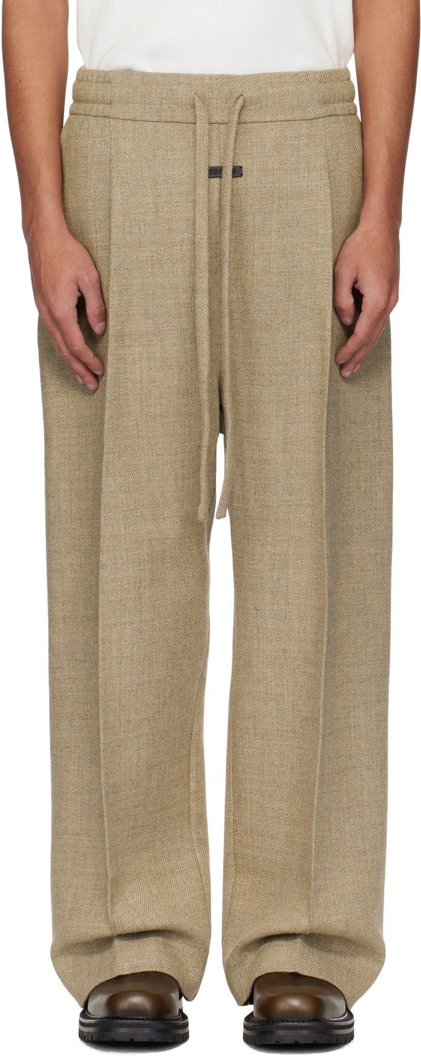 Byxor Fear of God Fear of God Drawstring Wide Leg Trousers Beige | FGE240-407HSW
