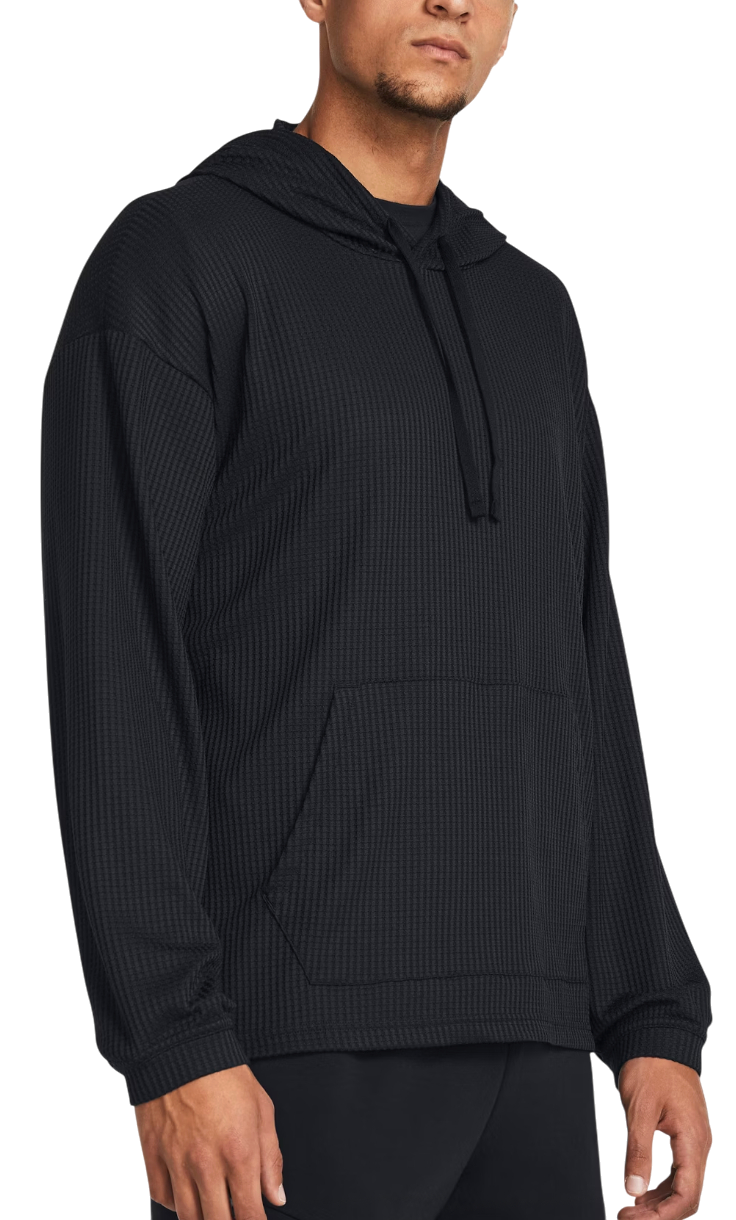 Sweatshirt Under Armour Rival Waffle Knit Hoodie with Pouch Pocket Svart | 1383108-001