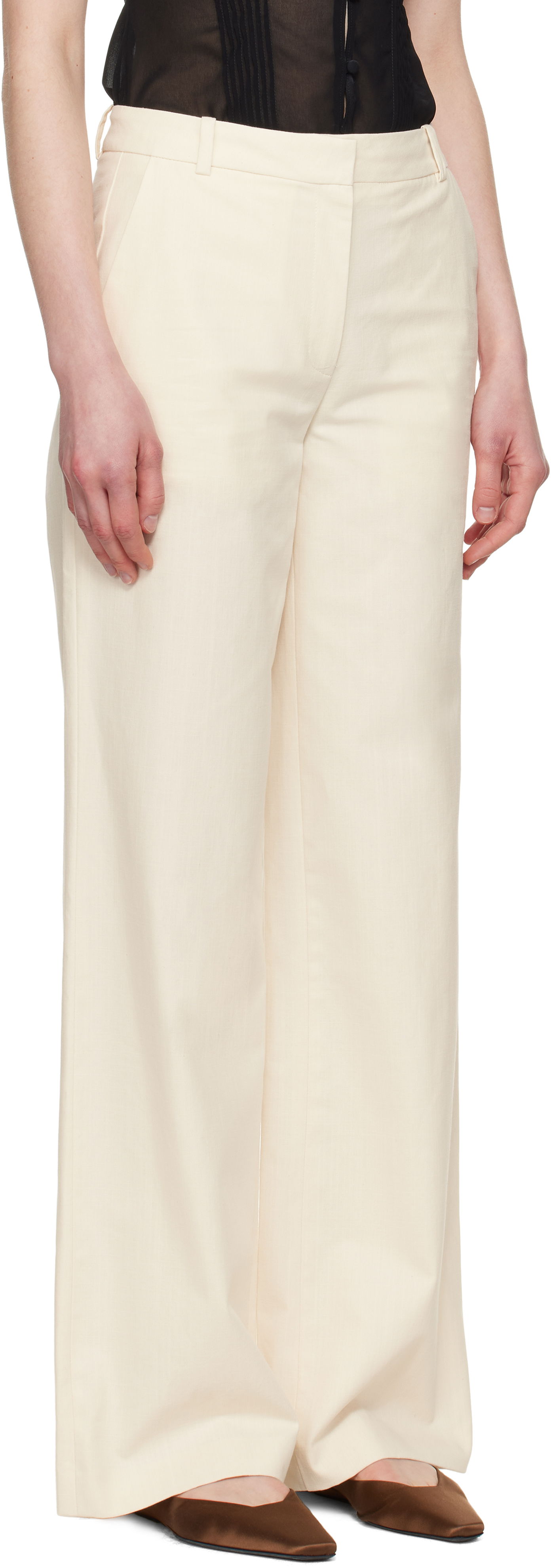 Byxor A.P.C. A.P.C. Margaret Wide-Leg Trousers Beige | COHFU-F08476, 1