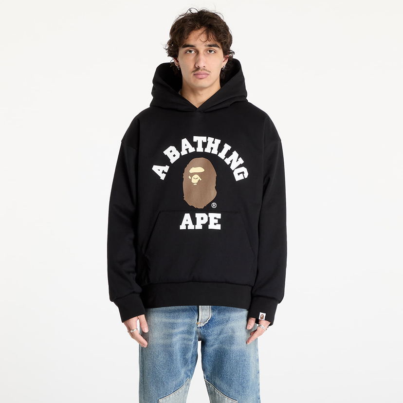 Sweatshirt BAPE College Puffy Relaxed Fit Pullover Hoodie Svart | 001PPK801012M BLK