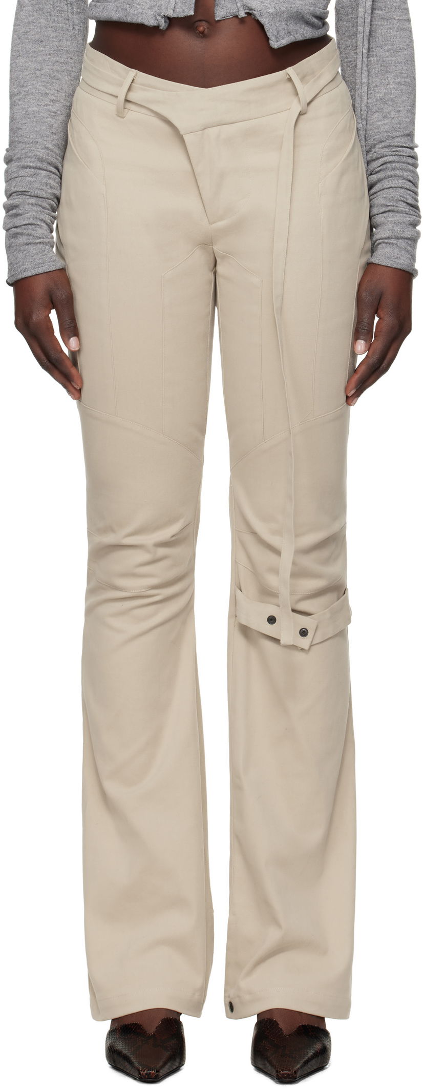 Byxor Ottolinger Ottolinger Deconstructed Flared Chino Trousers Beige | 2209080101
