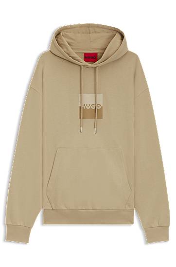 Sweatshirt BOSS HUGO Relaxed-Fit Cotton Terry Hoodie with Split Logo Beige | 50542787, 0