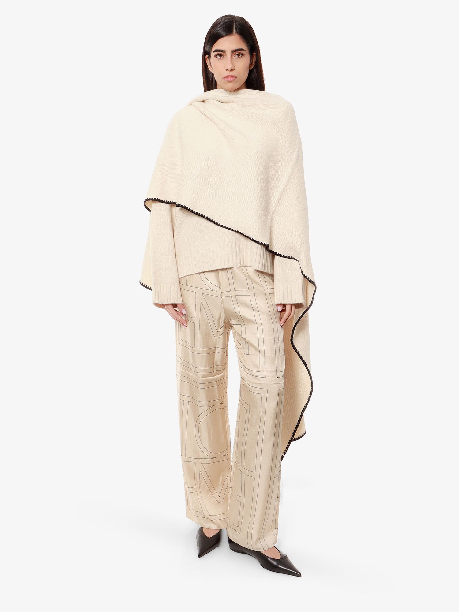 Byxor TOTEME Geometric-Print Silk Wide-Leg Trousers by Toteme Beige | 213255707926, 1