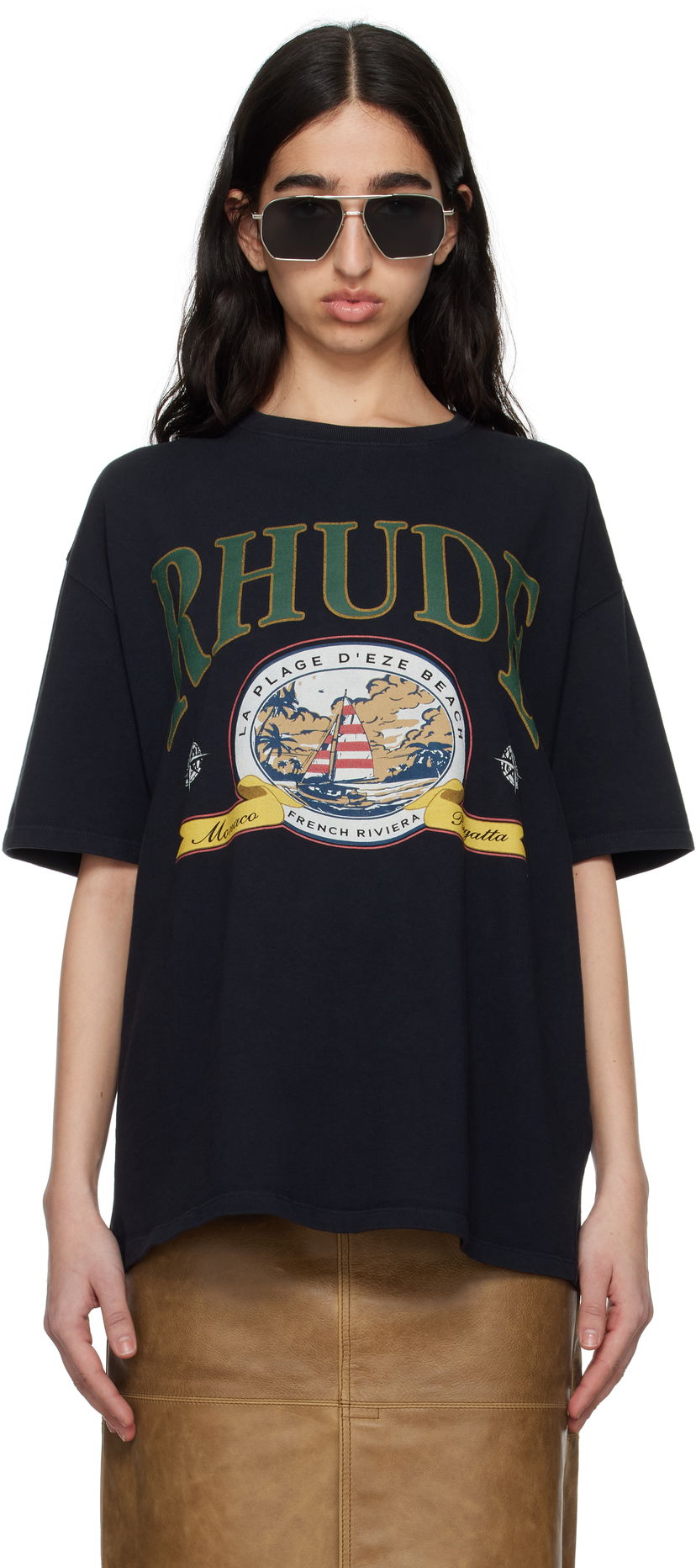 T-shirt Rhude Rhude Monaco Regatta Graphic T-Shirt Svart | RHSS25TT13012