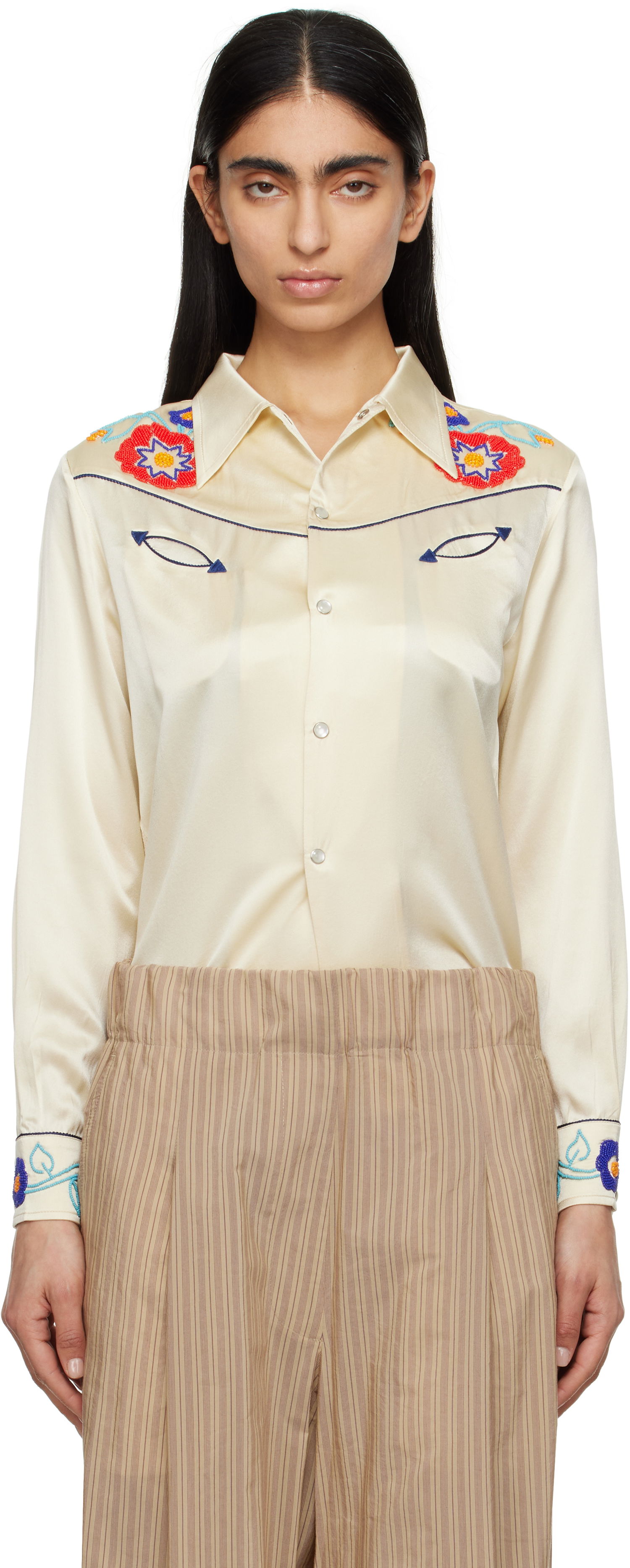 Skjorta Bode Bode Garden Party Embroidered Western Shirt Beige | WRS25SH035, 0
