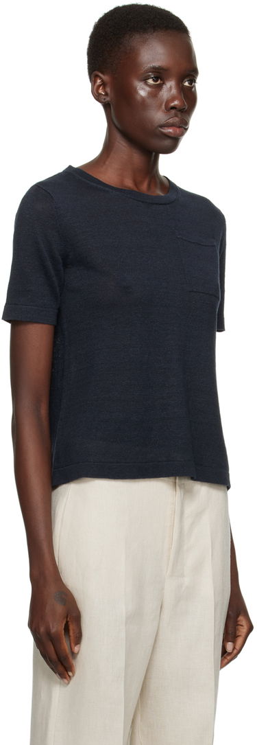 T-shirt Max Mara Pocket Linen T-Shirt Mörkblå | 2419361013600, 3