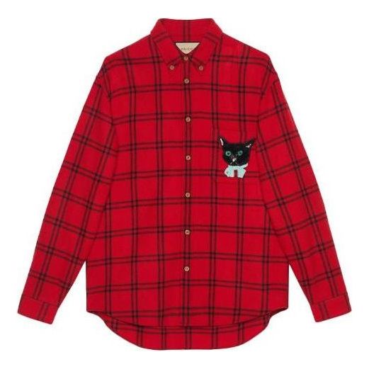 Skjorta Gucci Wool Shirt with Cat Patch Röd | 663380-ZAHB1-6153