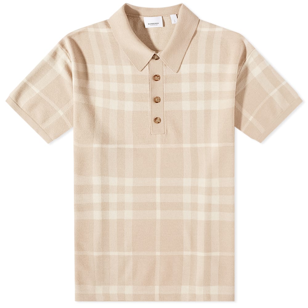 Polotröja Burberry Wellman Merino Check Polo Shirt Beige | 8068482A7405, 0