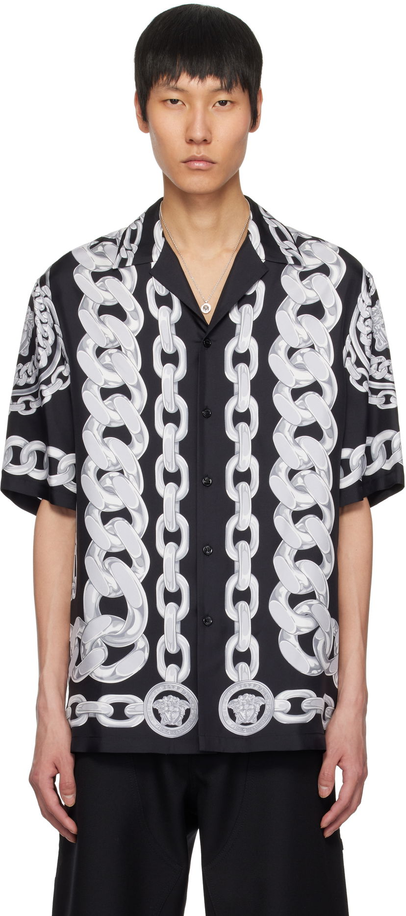 Skjorta Versace Versace Medusa Chains Silk Shirt Svart | 1003926_1A13397