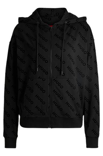 Sweatshirt BOSS HUGO Zip-Up Hoodie with Flock-Print Logos Svart | 50531659