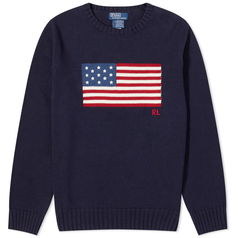 Sweater Polo by Ralph Lauren Flag Intarsia Crewneck Mörkblå | 710718281006