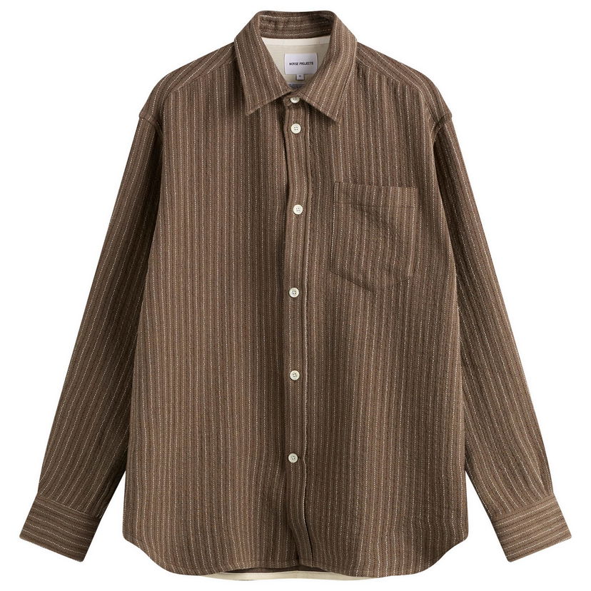 Skjorta NORSE PROJECTS Oversized Wool Stripe Shirt, Size Large Brun | N40-0847-9024