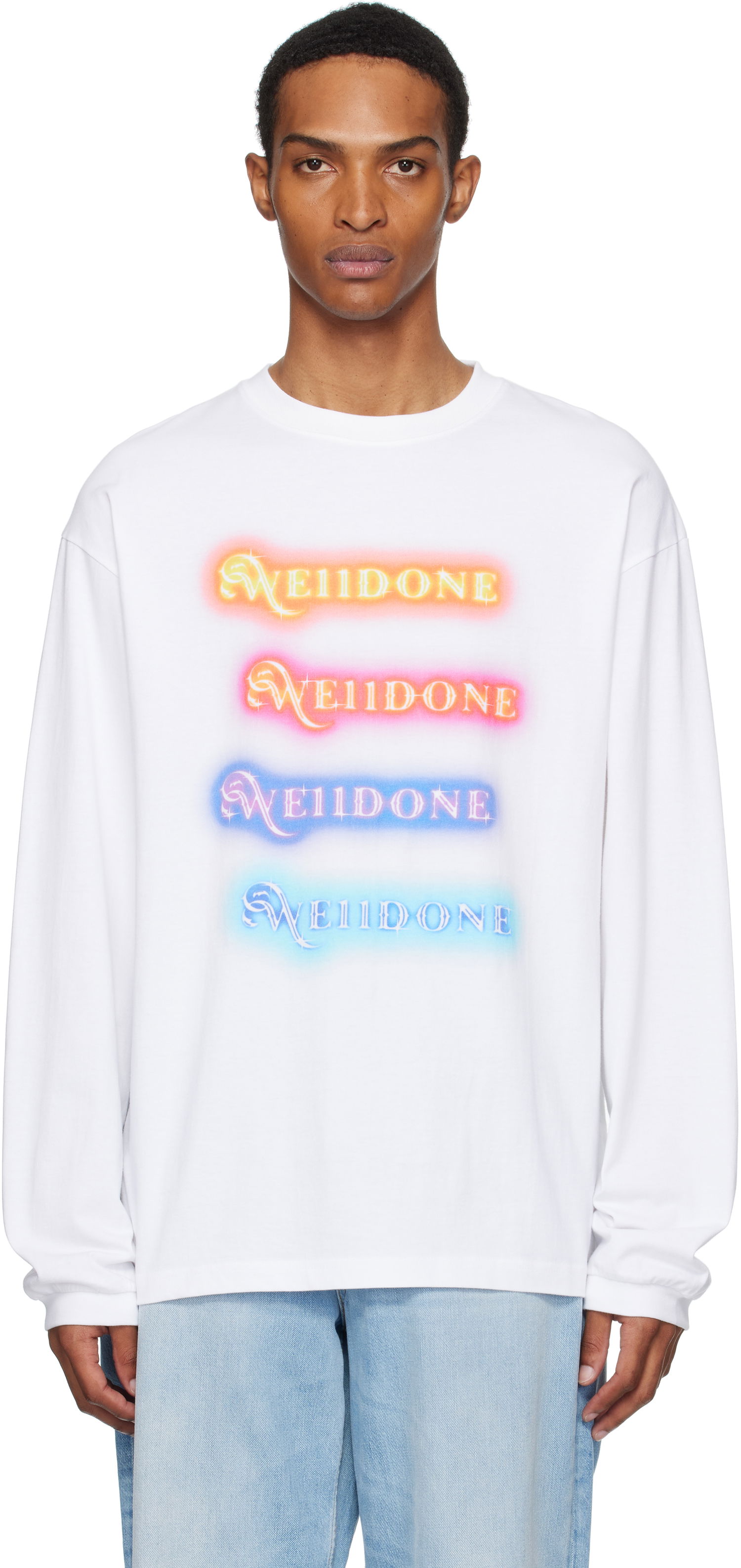 T-shirt We11done We11done Neon Logo Long Sleeve Tee Vit | WD-TT2-25-754-U-WH, 0
