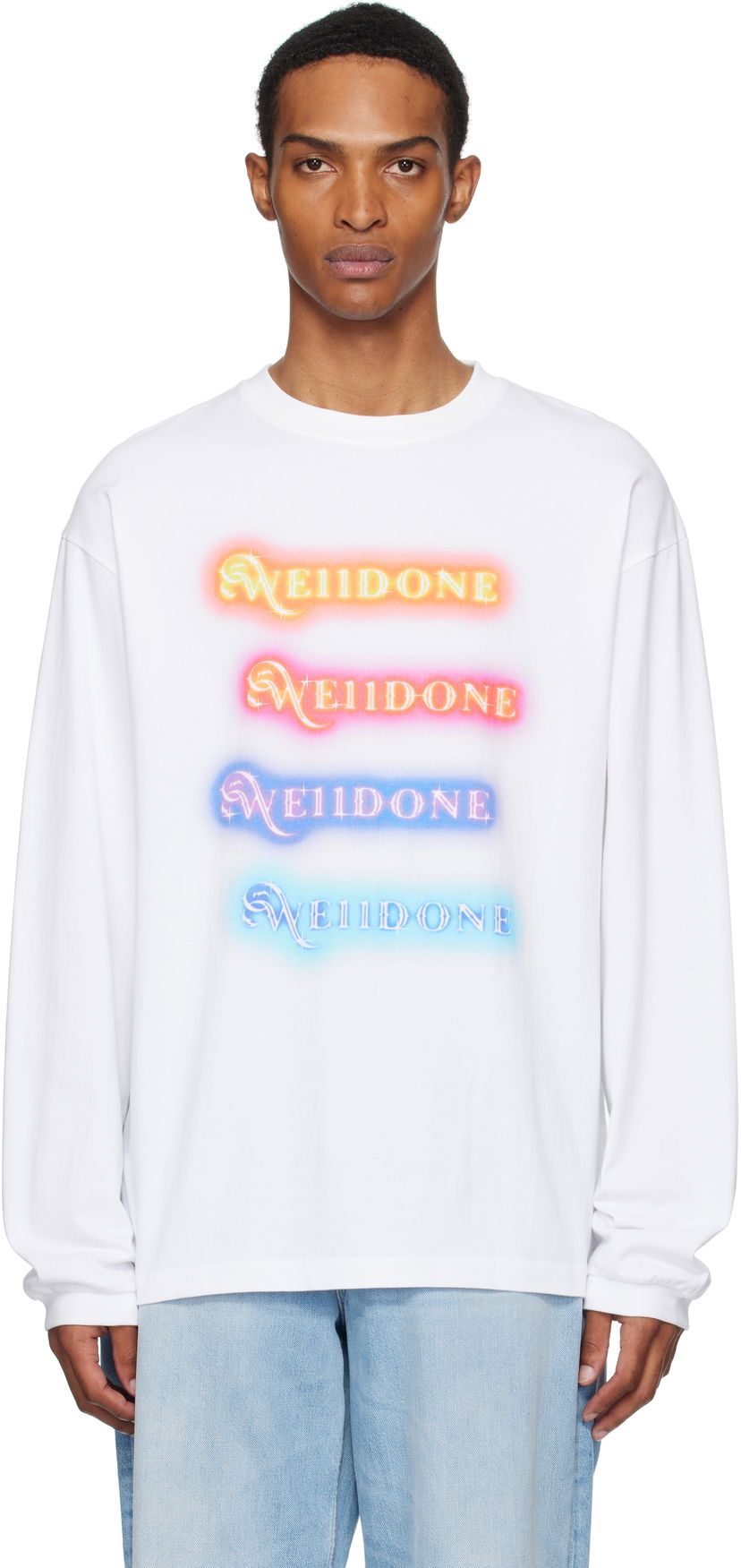 T-shirt We11done We11done Neon Logo Long Sleeve Tee Vit | WD-TT2-25-754-U-WH