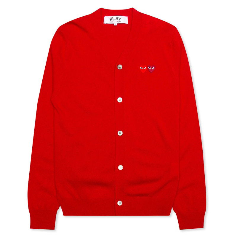 Sweater Comme des Garçons Play Double Heart Cardigan Röd | AZ-N058-051-5