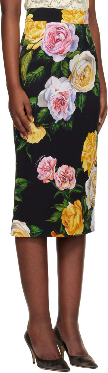 Kjol Dolce & Gabbana Dolce&Gabbana Peony & Rose-Print Midi Skirt Svart | F4B6UT FSA7B, 1