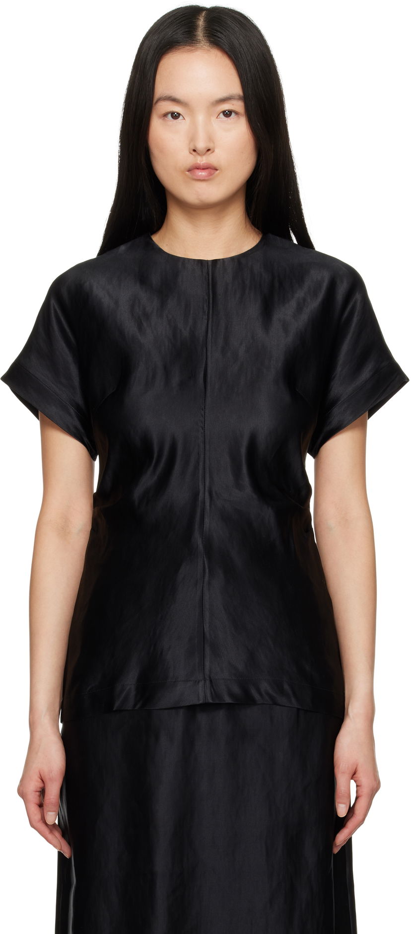 T-shirt Loulou de Saison Loulou de Saison Pero Satin Blouse Svart | PERO
