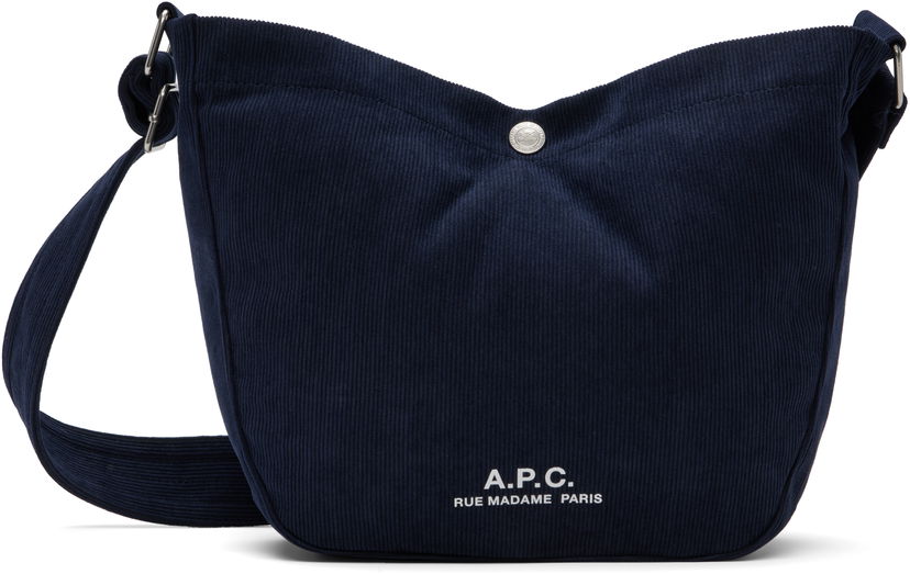 Axelväska A.P.C. A.P.C. Journal Small Corduroy Satchel Mörkblå | PSALI-M67010