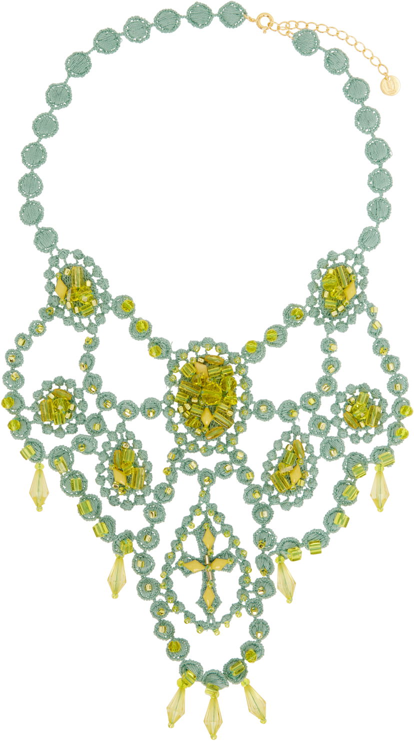 Halsband UNDERCOVER UNDERCOVER Crochet Crystal Bib Necklace Grön | UC1E1N02