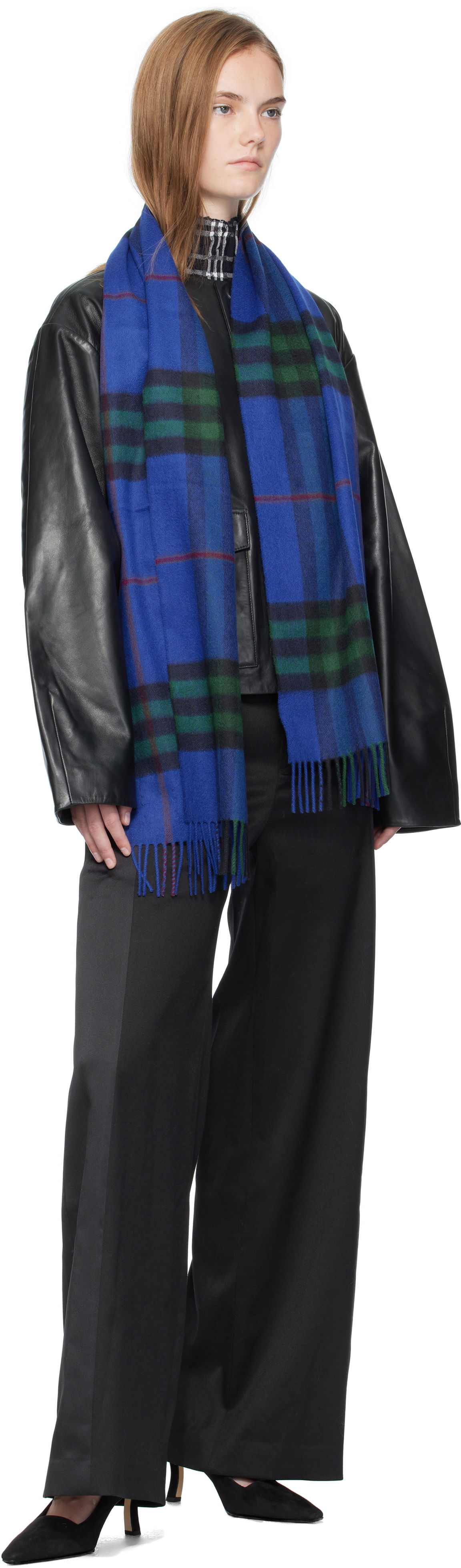 Halsduk Burberry Burberry Check Cashmere Scarf Blå | 8112630, 1