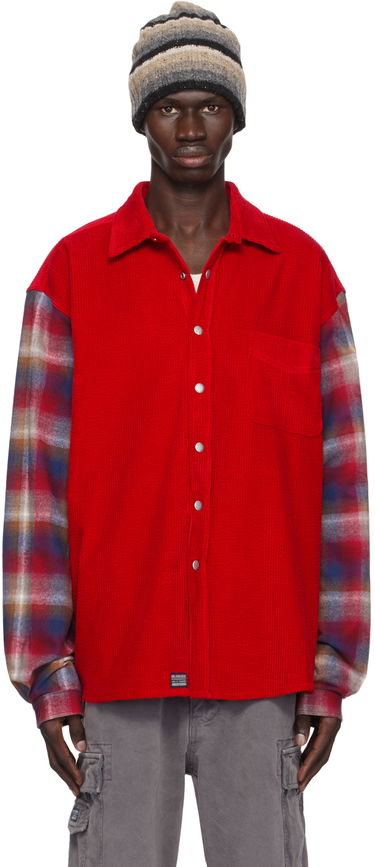 Skjorta ERL Corduroy Overshirt with Plaid Sleeves Röd | ERL09B005, 0