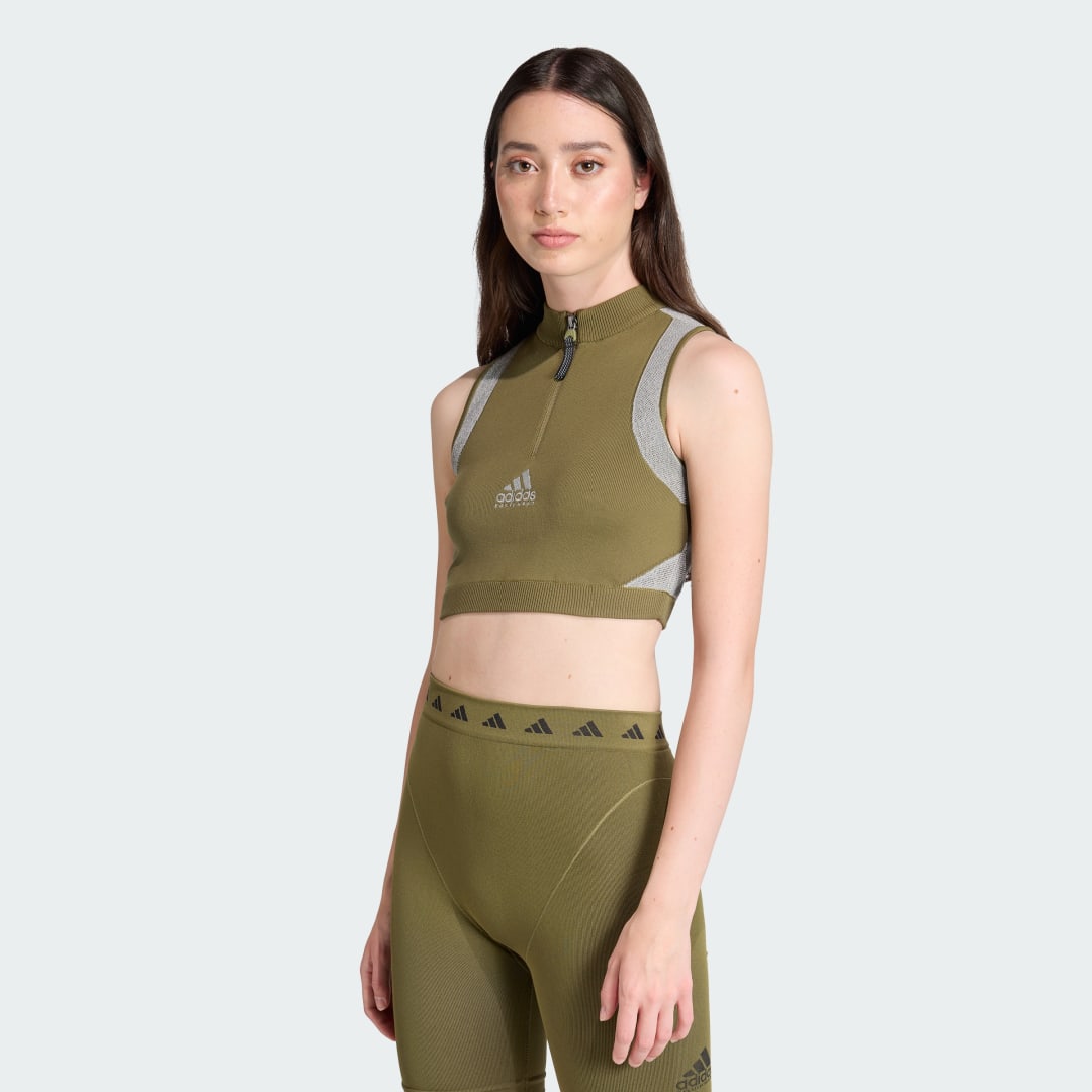 Crop top adidas Performance EQT BRA Quarter-Zip Sleeveless Crop Top Grön | JX1596, 0