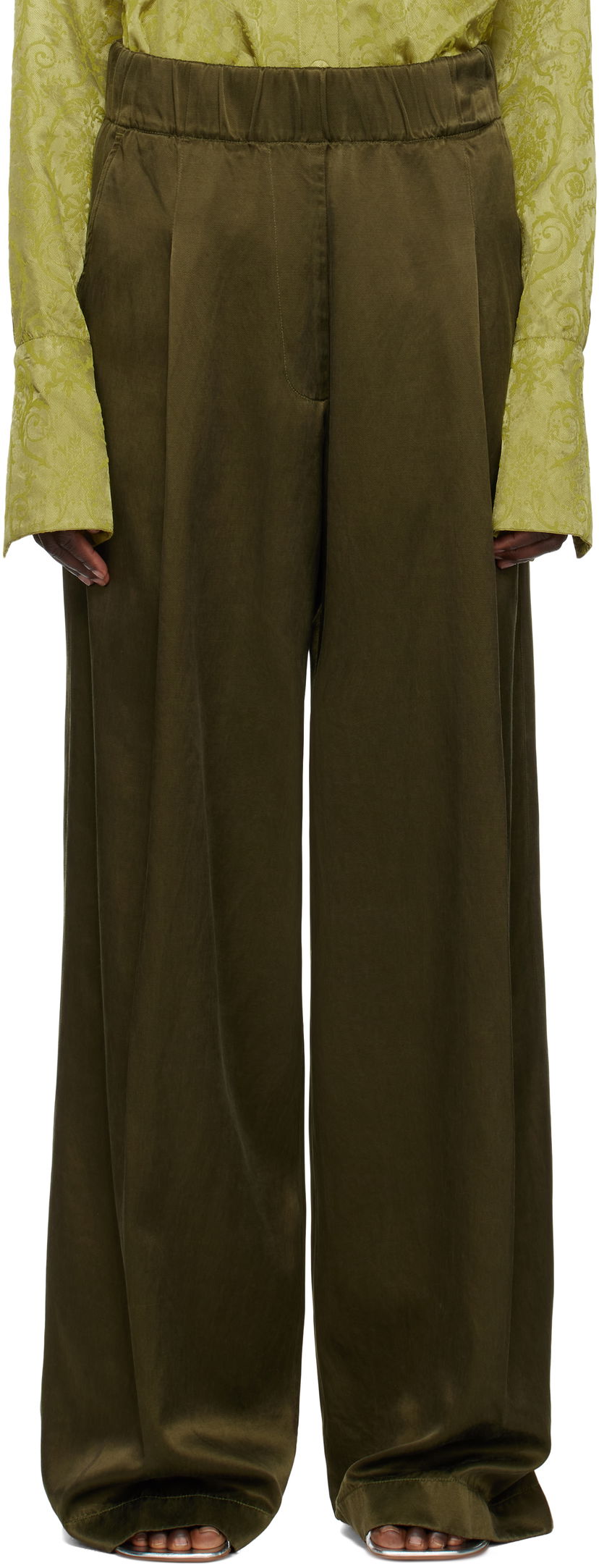 Byxor Dries Van Noten Dries Van Noten Elasticated Wide-Leg Trousers Grön | 251-010910-1426