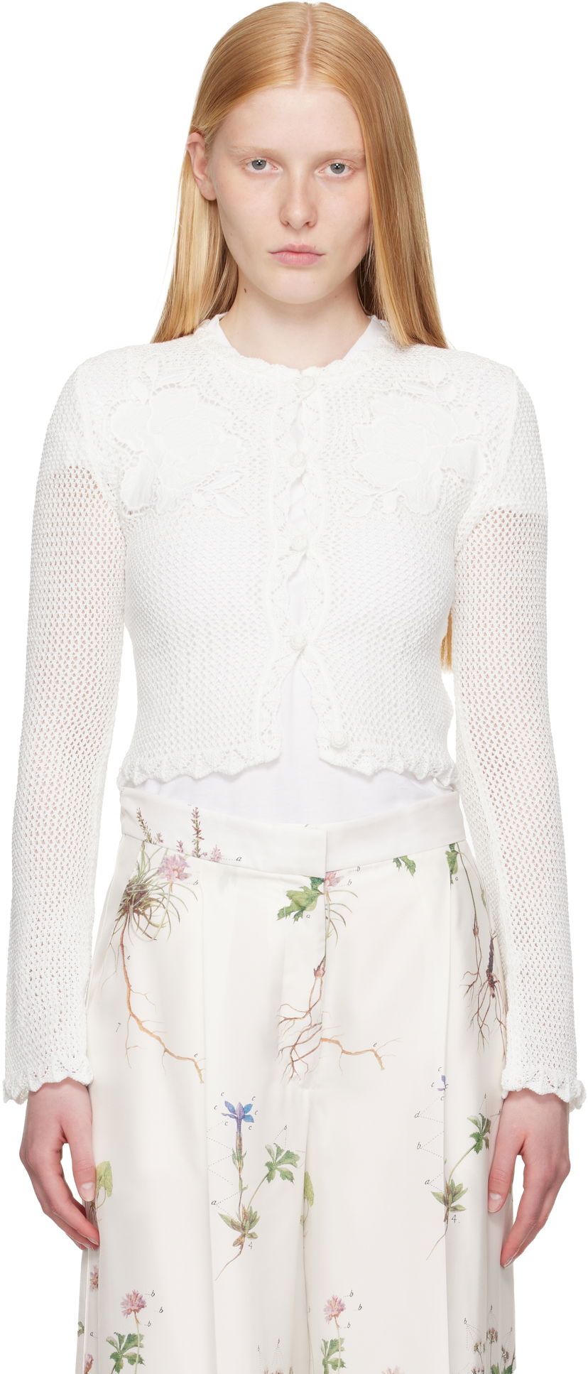 Sweater Erdem Erdem Long Sleeve Crochet Cardigan Vit | VC25_KT11_IVOSCK