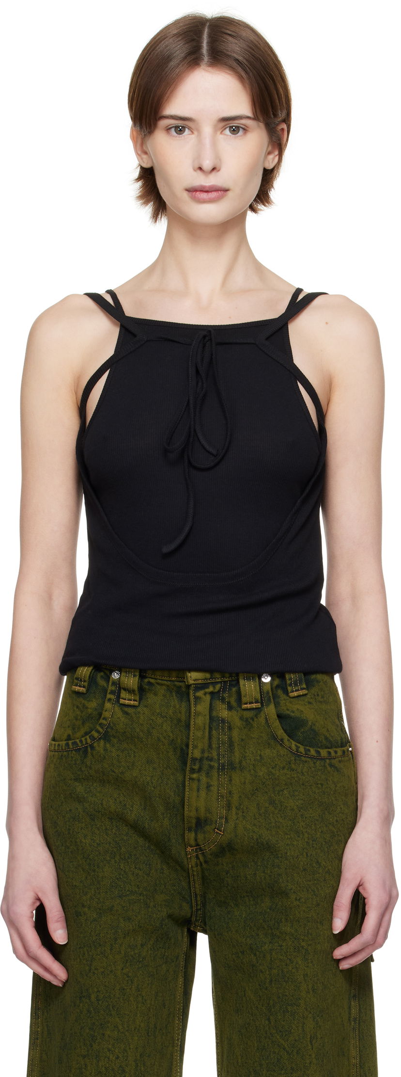 Linne Eckhaus Latta Eckhaus Latta Flip Tie-Front Tank Top Svart | 1205-EL-PS25-A -