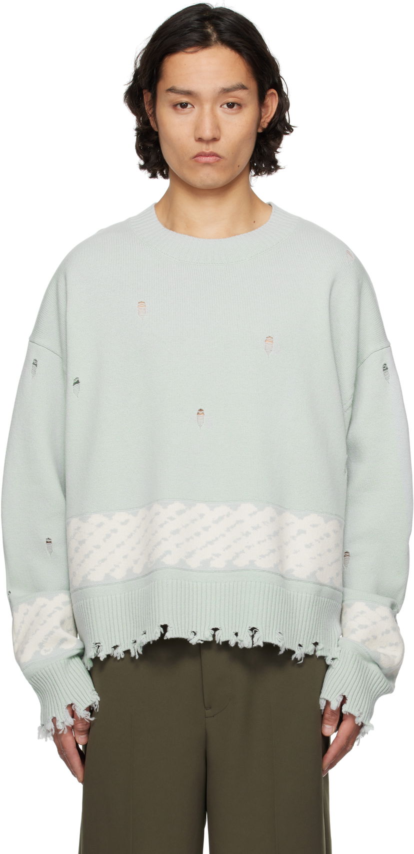 Sweater Feng Chen Wang Feng Chen Wang Ripped Jacquard Sweater Grön | FUS19KT07