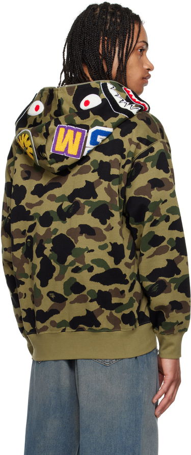 Sweatshirt BAPE A Bathing Ape 1st Camo Jacquard Shark Full Zip Hoodie Grön | 001ZPL301304M, 2