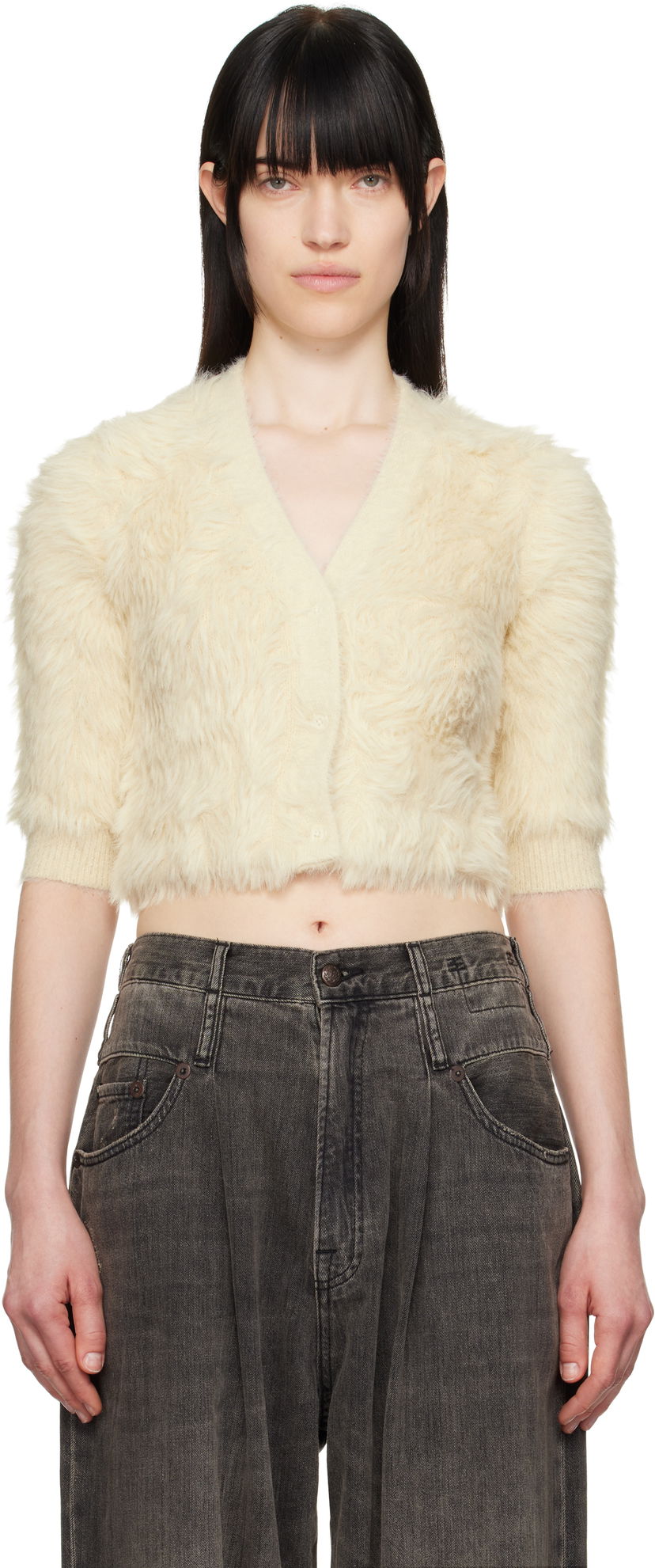 Sweater R13 R13 Balloon Cropped Knit Cardigan Beige | R13WY213-Y097A