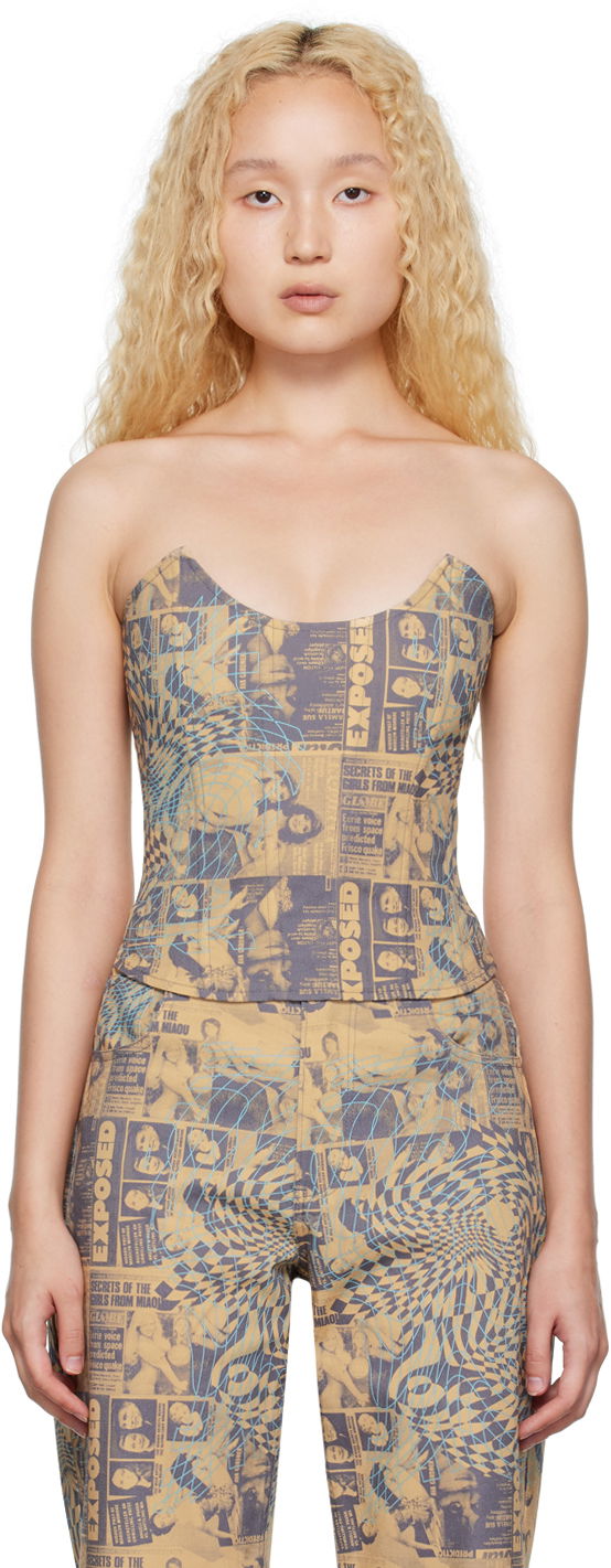 Linne Miaou Miaou Leia Printed Tank Top Beige | 7010-CL-WNT
