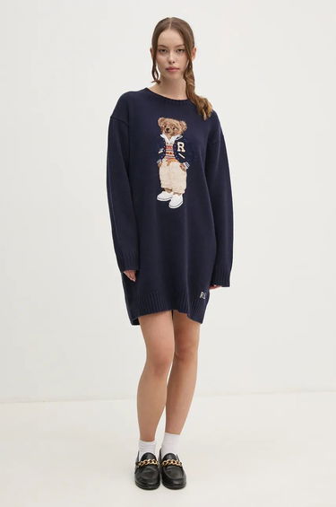 Klä Polo by Ralph Lauren Mini Oversized Sweater Dress Blå | 211941576, 0