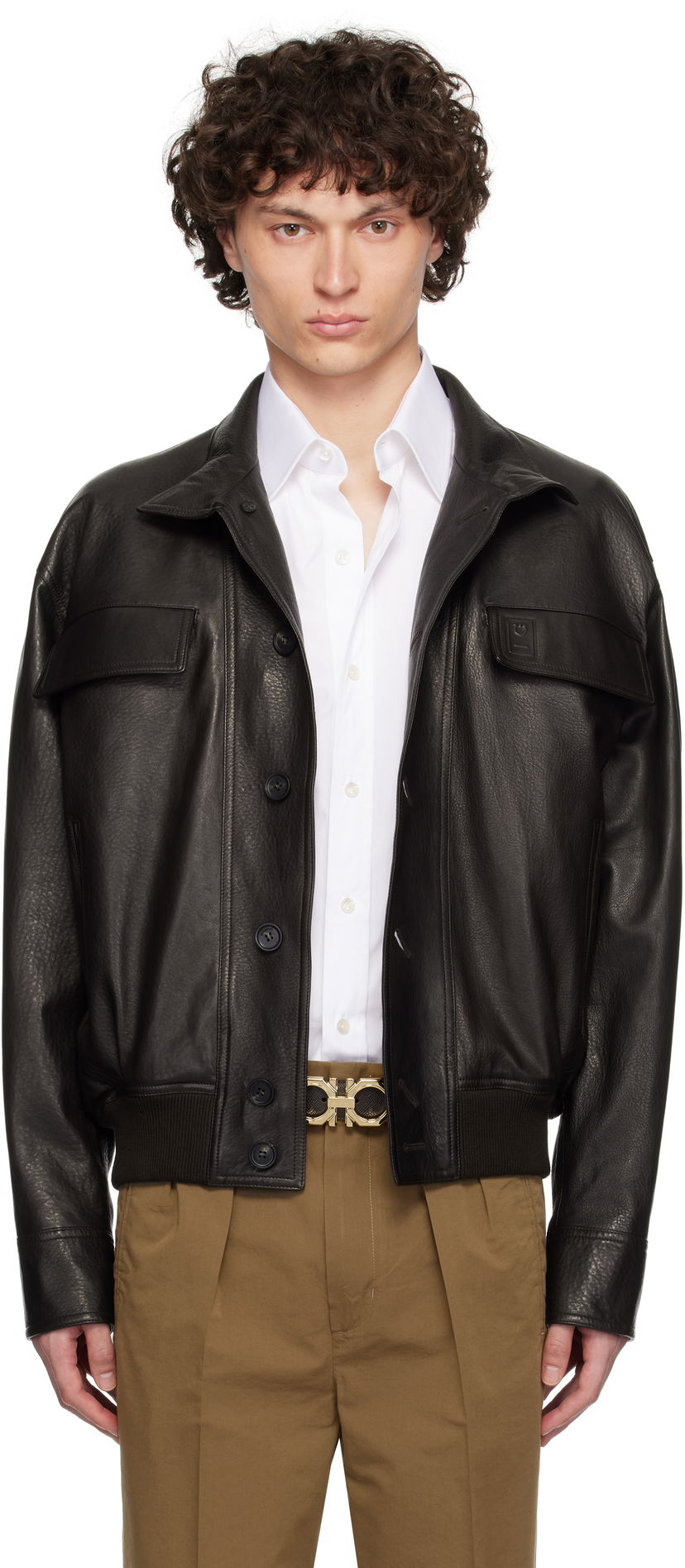 Jacka FERRAGAMO Ferragamo Grainy Leather Jacket Svart | 783255
