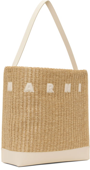 Tygpåse Marni Marni Museo Medium Raffia-Effect Tote Beige | SHMP0106U1 P8284, 1